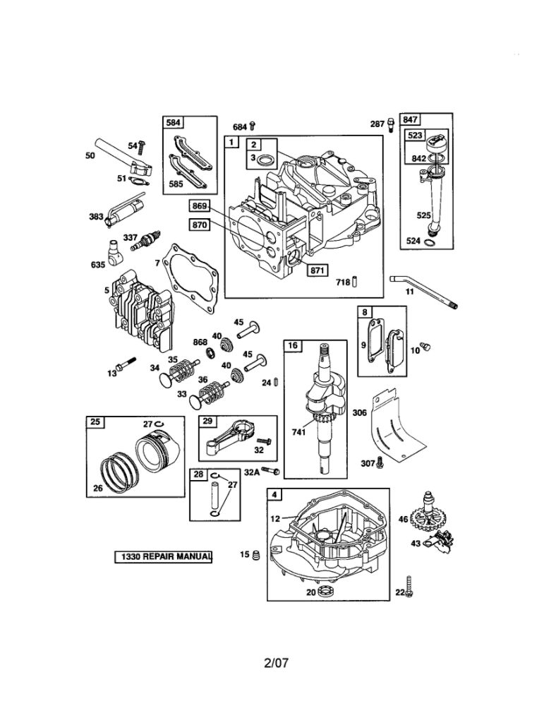 Cylinder/Crankshaft/Crankcase Diagram and Parts List for 124T02-0853-EA  Briggs and Stratton Engine